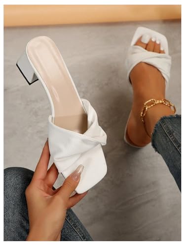 SHENHE Women's Square Open Toe Heeled Sandals Chunky Block Twisted Slip on Dressy Heel Mules3