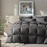 WENERSI Hungarian Down Feather Fiber Comforter Oversize King Size,Hotel Style Bedding Comforter,750+ Fill Power,1200TC,100% Organic Cotton Fabric,All Season Grey Duvet Insert with 8 Corner Tabs