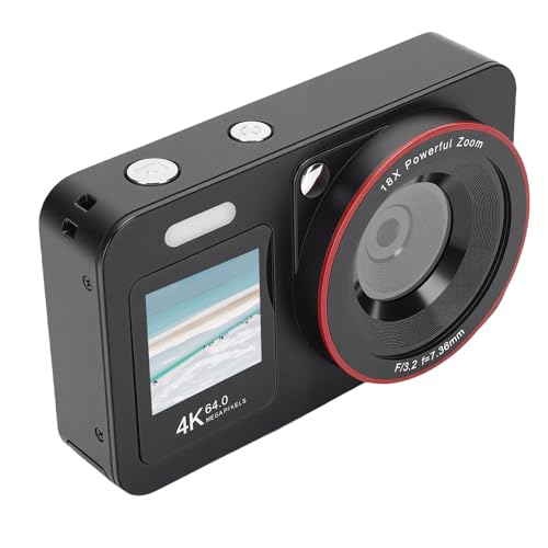 Tosuny Cámara Digital 4K, Cámara Selfie con Zoom 18X de Pantalla Dual HD de 64MP con Flash Incorporado, para Fotografía, Grabación de Video, Principiantes, Estudiantes, Adolescentes (Black)