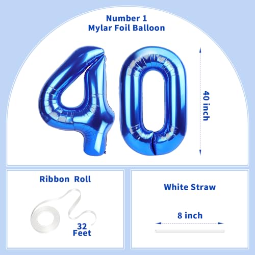 Image of Number Balloons Navy Blue Balloons - Giant Number 40 Balloon, Blue 40th Number Balloon Birthday Decorations for Him