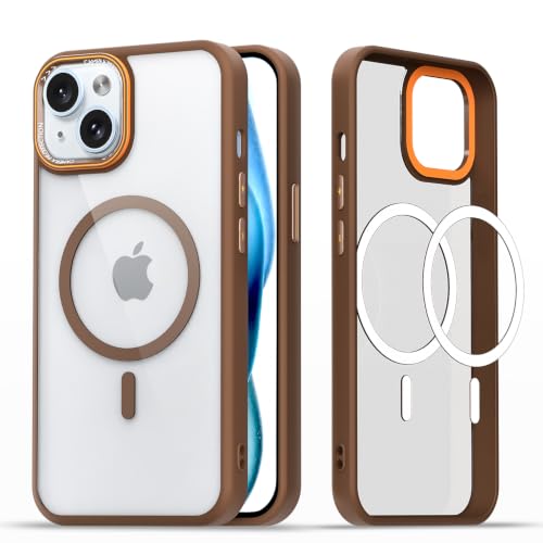 Image of Pikkme Back Cover for iPhone 15 | Shockproof | Mag-Safe Compatible | Hard Transparent Back | Premium Raised Camera Protection | Bumper Case (Brown Mag-Safe)