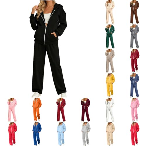 Jogging Sets For Women 2 Piece Fall Zip Up Hoodie Wide Leg Sweatpants - image 1