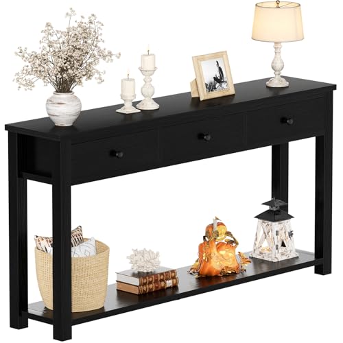 iSunirm Table console de ferme avec 3 tiroirs, 120 cm de large, en bois, avec compartiment de rangement pour salon, derrière le canapé, table de couloir pour...