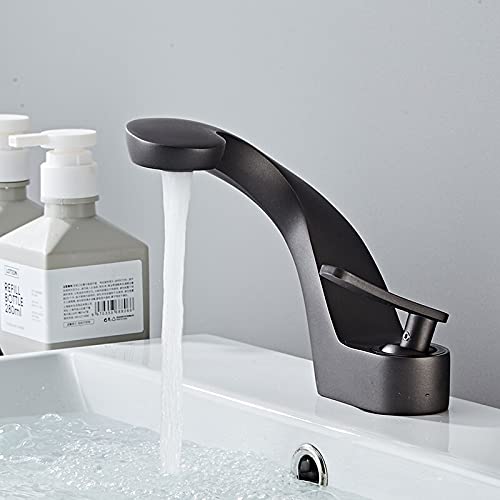 Mitigeur de salle de bain luxe noir et or brossé robinet sur pont pour vasque F8151