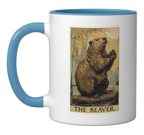 Beavers Beaver Tarot Card Ceramic Mug, Blue/White