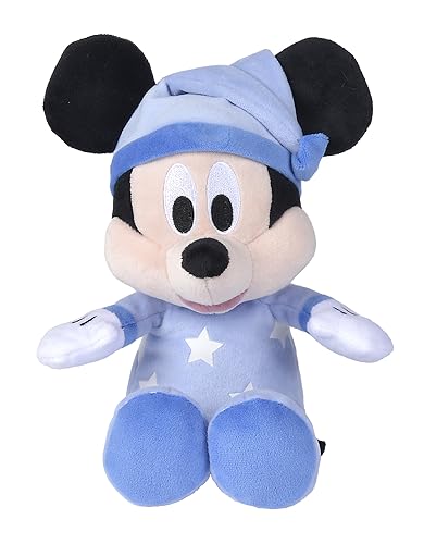 Simba 6315870349 - Disney Gute Nacht Mickey Maus, 25cm Glow in The Dark Plüsch, Micky Mouse, Babyspielzeug, Kuscheltier, Trösterchen, ab den ersten Lebensmonaten geeignet