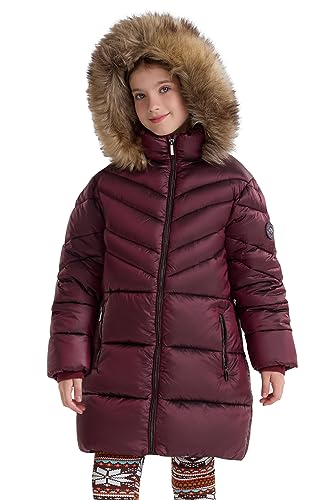 Image of SOLOCOTE Girls Winter Coat - Heavyweight Water-Resistant Faux Fur Hood Sherpa Lined Elastic Cuffs with Zip Pockets Long Parka