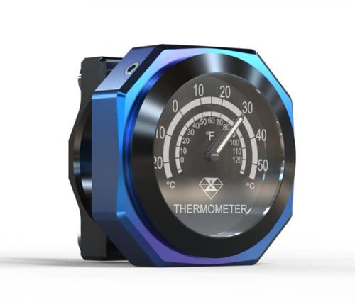 Baceyong Termómetro de manillar de motocicleta Indicador de temperatura de aleación luminosa impermeable, Termómetro de puntero fluorescente visible de noche, Azul oscuro Cover