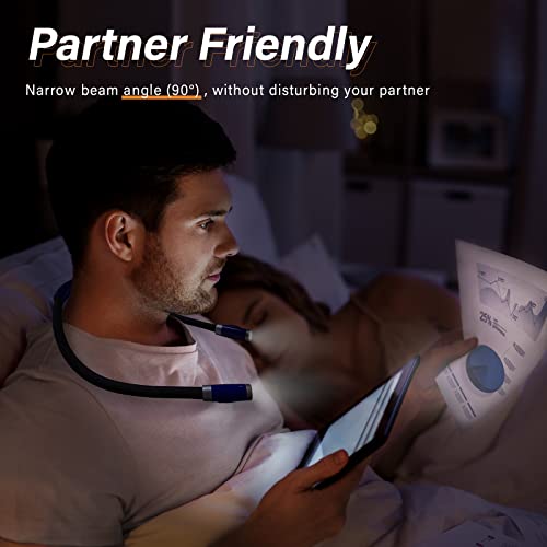 Vekkia Rechargeable Led Neck Reading Light, Book Lights For Reading In Bed, 3 Brightness Levels, Flexible Soft Silicone Arms Comfortable Wear, Long Lasting. Perfect For Readers, Craft & Knitting #TOP1