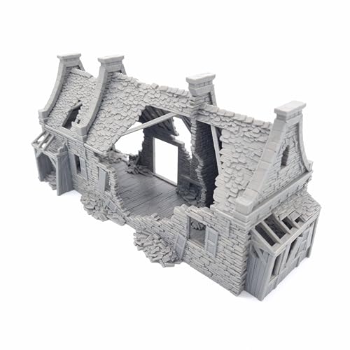 QP3D – zerstörtes Kriegsspiel mittelalterliches Gelände – Dorf Steinhaus, Landschaften für Tischspiele 28-32 mm Skalenminiaturen, 16.-20. Jahrhunderts europäisches Gebäude für RPG 2WW