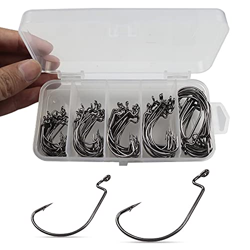 100 ganchos de pesca de acero al carbono de púas ganchos de pesca de púas de ancho hueco compensado jig gusano suave cebos jigging gancho para aparejos de Texas tamaño 2 # 1 # 1/0 # 2/0 # 3/0 # Cover