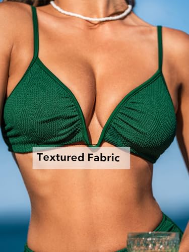 CUPSHE Women's Bikini Sets Two Piece High Waisted Swimsuit V Neck U Wire Bathing Suit Spaghetti Adjustable Straps Textured4