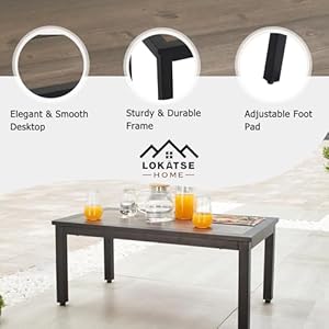 LOKATSE HOME Outdoor Coffee Table Patio Furniture with Wood Grain Top for Balcony, Brown LOKATSE HOME Outdoor Coffee Table Patio Furniture with Wood Grain Top for Balcony Brown