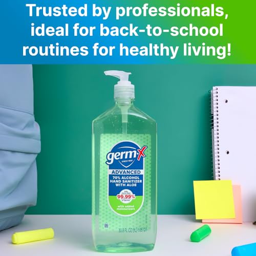 Germ-X Advanced Hand Sanitizer with Aloe and Vitamin E, 1 Liter, Less Drying Moisturizing Gel, No Rinse Formula, Pump Bottle
