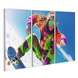 islandburner Bild auf Leinwand Skateboarder mit Rastas und bunter Kleidung im Schnee für Jugendzimmer Jugendliche Skateboardladen Bilder Wandbilder Poster
