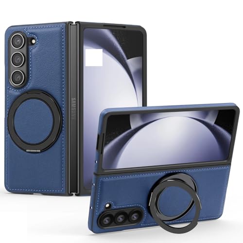 Image of Business Leather Phone Case for Samsung Galaxy Case Compatible with Mag Charging | Cloth Aroma Therapy Phone Case with Magnetic Absorption Function (Z-Fold 7 - Blue, Samsung Galaxy Z-Fold 7)