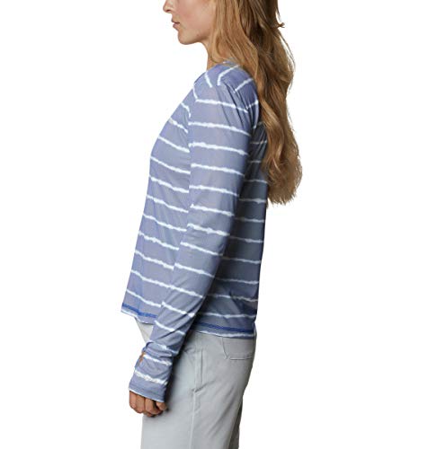 Columbia Women's W Sun Deflector Summerdry Long Sleeve Shirt, Lapis Blue Tie Dye Stripe, Medium #TOP2