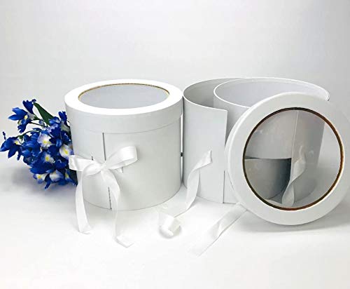 UNIKPACKAGING Premium Quality Round Flower Box for Luxury Flower and Gift Arrangements, with Lids, Size 7.8 dia. x 7 inch (White)