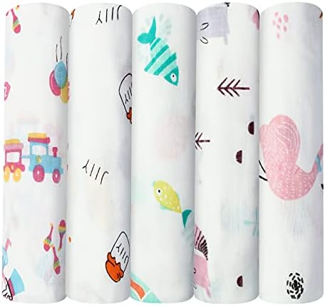 koo-dib Muslin Swaddle Blanket Cloths for Baby Washcloths Extra Large Muslin Squares Baby Wrap Towels Muslins Receiving Blanket Pack Essentials For Newborn 5 Pack 100% Cotton Baby Girl Gifts 80x80 cm