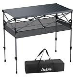 Anbte Tavolo da campeggio pieghevole alto 86,9 cm, 2 supporti regolabili in altezza per tavolo da campeggio arrotolabile, 119,7 kg, con cestino portaoggetti e borsa, impermeabile, per viaggi, barbecue
