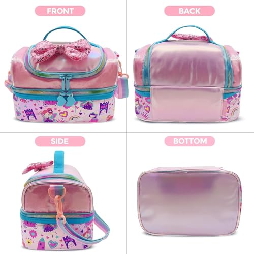 Image of Kids Double Decker Cooler Insulated Lunch Bag Large Tote for Boys, Girls, Men, Women, with Adjustable Strap (DBL-BAG-BOW-55)