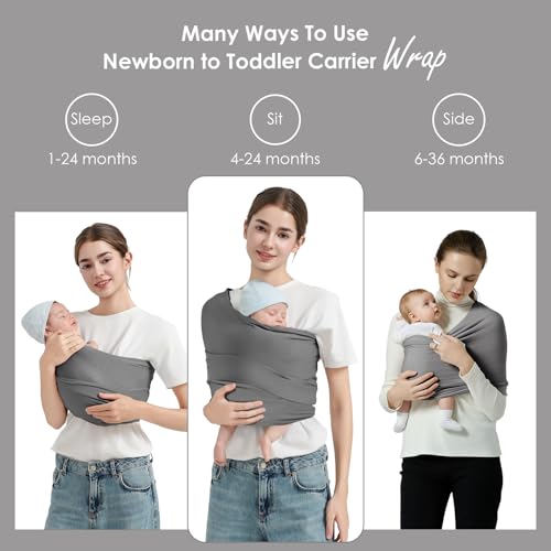 Image of Baby Wrap Carrier, Lightweight Baby Wearing Wraps for Newborn and Infant, Soft Swaddle Holder Carrier, Cozy Baby Sling 7-35 lbs Grey