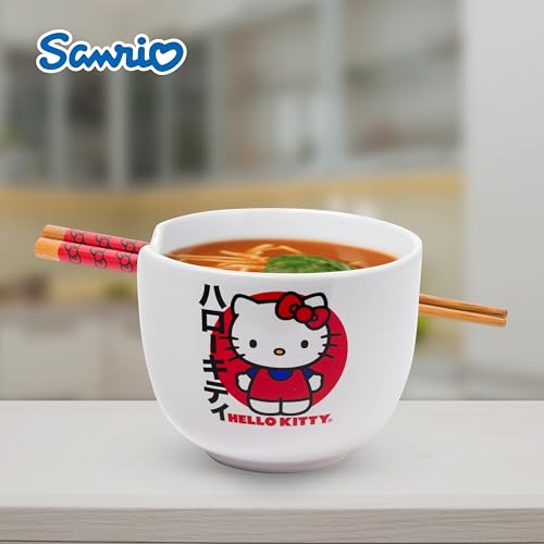 Image of Silver Buffalo Sanrio Hello Kitty Japan, Ramen Bowl with Chopsticks, 20oz