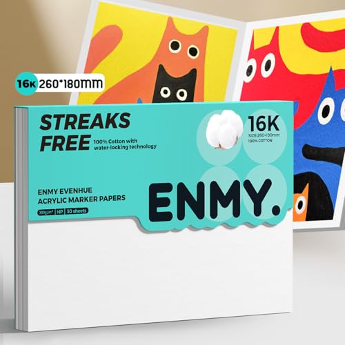 ENMY Acrylic Marker Sketch Pad, 10.2×7 inch Bleed-Proof Marker Paper,140lb/300gsm Heavyweight Sketchbook, 30 Sheets Drawing Pad Glue-Bound with Hard Backing for Artists, Students