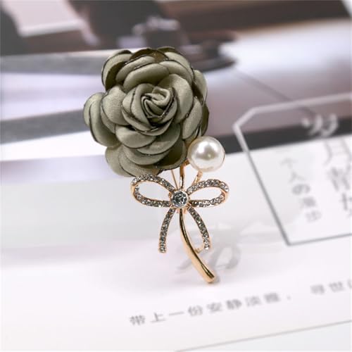Image of WCRAZYE Elegant Rose Flower Brooch Pin for Women Men Wedding Party Gentleman's Essentials Handmade Crystal Pearl Fabric Flower Lapel Pin Dress Suit Accessories Boutonniere Ideas Gift Valentine's Day