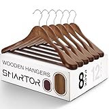 SMARTOR Wooden Suit Hangers for Men 8 Pack, Wide Shoulder Wood Suit Hangers with Non Slip Pant Bar, Wide...