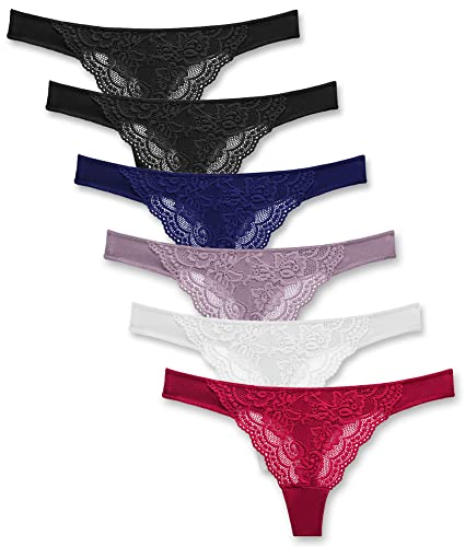 BeReady Baumwoll String Tanga Damen Spitze Unterhosen Strecken Niedrige Taille Atmungsaktiv String für Frauen Mehrpack 6er Pack Cover