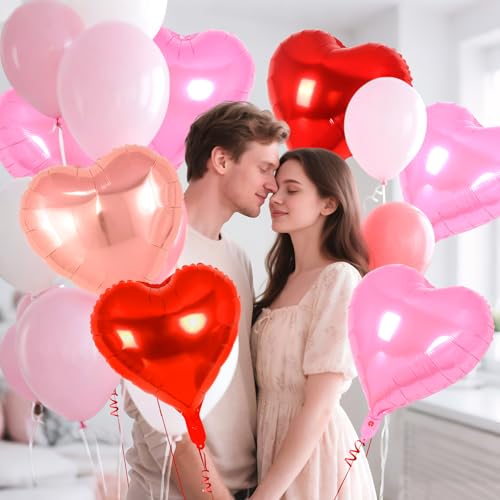 Image of 12 Pcs Colorful Heart Balloons,18 Inch Heart Foil Balloons Love Balloon Valentine Balloon for Birthday Party Wedding Engagement Party Baby Shower Valentine Day Decorations