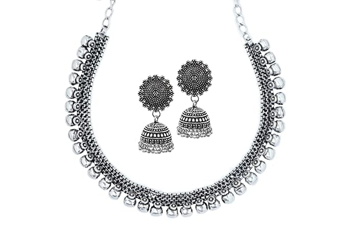 HANIYA Afghani Jewellery Set for Women Oxidised Silver Tradtional Necklace Jewellery Set with Earrings (B0BNXVC7S4) Amazon Price History, Amazon Price Tracker