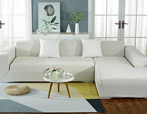Housse pour canapé sectionnel blanc extensible de 2+2 places en jacquard - 2