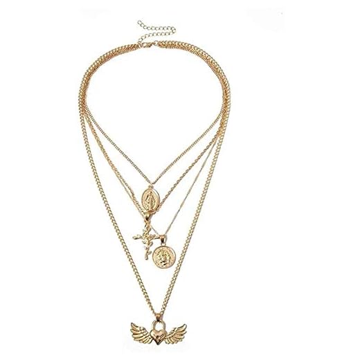 Vintage jungfru Maria blommigt kors hänge vingar lager halsband guld silver färg lång kedja halsband för kvinnor tröjor
