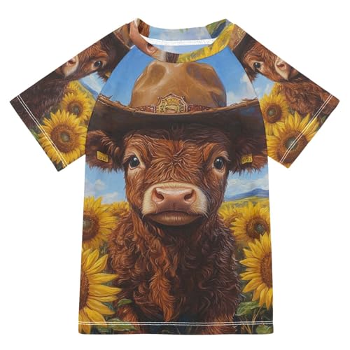 Boy Swimsuit Cowboy Hat Cow Sunflower Sunscreen T-Shirts Swimwear Sets UPF 50+