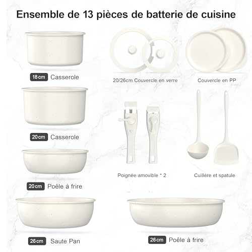 Batterie de Cuisine Poêles et Casseroles Induction Antiadhésive Shebinjiesy – vue 6
