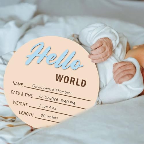 Monthly Baby Milestone Maker Discs, Baby Milestone Signs for Newborn Baby, Hello World Newborn Sign for Girl & Boy, Baby Announcement Sign for 1-12 Month, Milestone Wooden Circles (Blue Haze) by cephira - Image 2