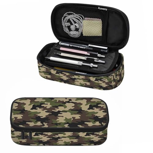 Image of Camouflage Pencil Holder Bag Brown Green Abstract Modern Pattern Pencil Case College Office School for Teens Boy Girl