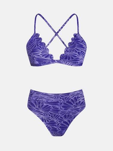 Image of CUPSHE Bikini Set for Women Bathing Suit High Waisted Scalloped V Neck Two Pieces Swimsuit