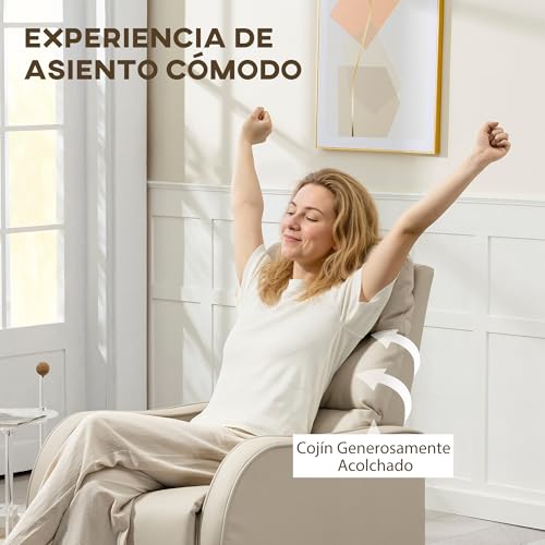 HOMCOM Sillón Relax Reclinable Manual, Sillón Relax Tapizado en PU con Reposapiés Retráctil, Acolchado Grueso, Butaca Reclinable hasta 160º, para Salón, Dormitorio, Crema - imagen 5