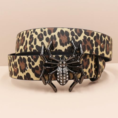 Ceinture léopard en cuir PU à boucle araignée strassée robuste - 5