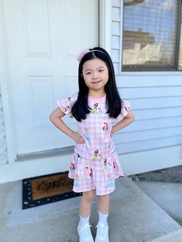 Image of Disney Frozen Elsa Minnie Mouse Stitch Princess Girls' Skirt Sets Ruffle Short Sleeve Clothes 2pcs Outfits Summer Dress 2-9Y