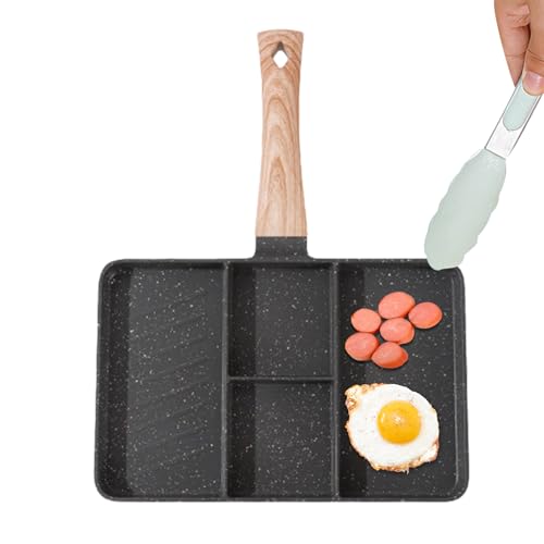 Pan De Parrilla Antiadherente Seccionada - Bandeja Divisor De Estufa, Mango Resistente Al Calor | Cuidado De Huevos De Panqueques Portátil, Sartén De Freír, Fácil De Limpiar, Estación De Tocino, Culo