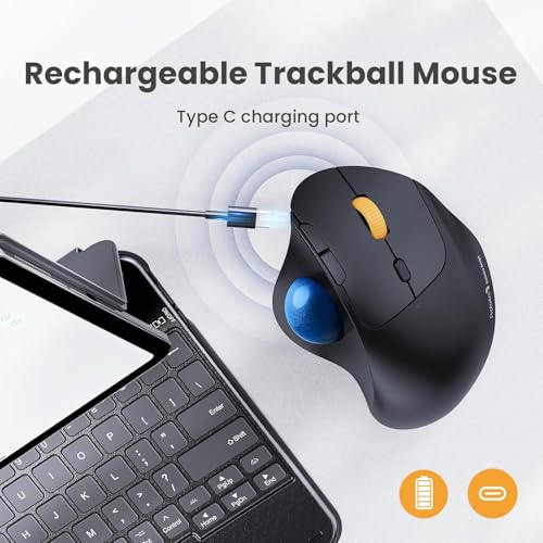 Image of ProtoArc Wireless Trackball Mouse, EM04 Ergonomic Bluetooth Rollerball Mouse Rechargeable Computer Laptop Mouse, 3 Device Connection, Compatible with PC, iPad, Mac, Windows-Navy Ball