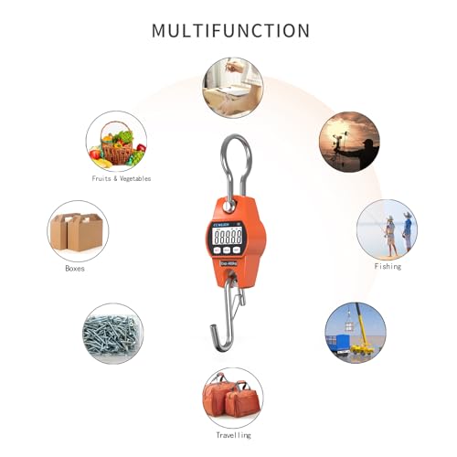Hanging Scale Handheld 880lb/400kg Crane Scale Luggage Scale,with ABS Plastic case & Big LCD Display, Portable Digital Mini Crane Scale Fishing Scale,for Gym,Hunting,Travelling,Farming(Orange)