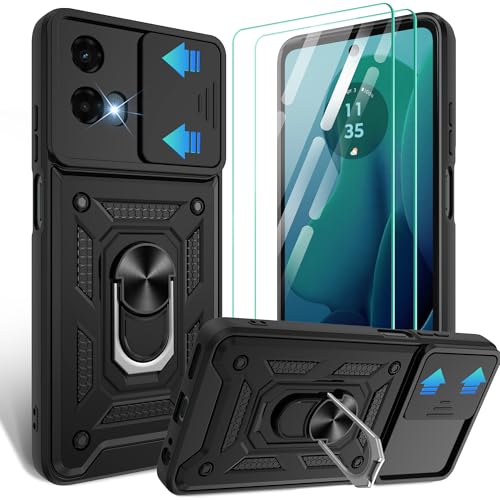 Gritup for Moto G 5G-2024 Case with [HD Screen Protector×2], 360° Metal Rotation Ring Kickstand [Military Grade Drop Proof],Black
