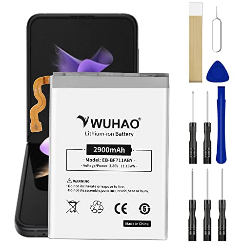 WUHAO EB-BF711ABY Battery 2900mAh for Samsung Galaxy Z Flip 3 5G SM-F711U SM-F711U1 SM-F711W Battery with Adhesive Tape Tool Repair Kit