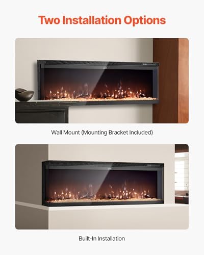 VEVOR 50 inch Electric Fireplace, Three-Sided Glass Wall Mounted Recessed Fire Place with Remote Control, Timer, 1500W, Adjustable Flame Color Brightness,Overheat Protection, for Living Room,Bedroom - Thumbnail 4