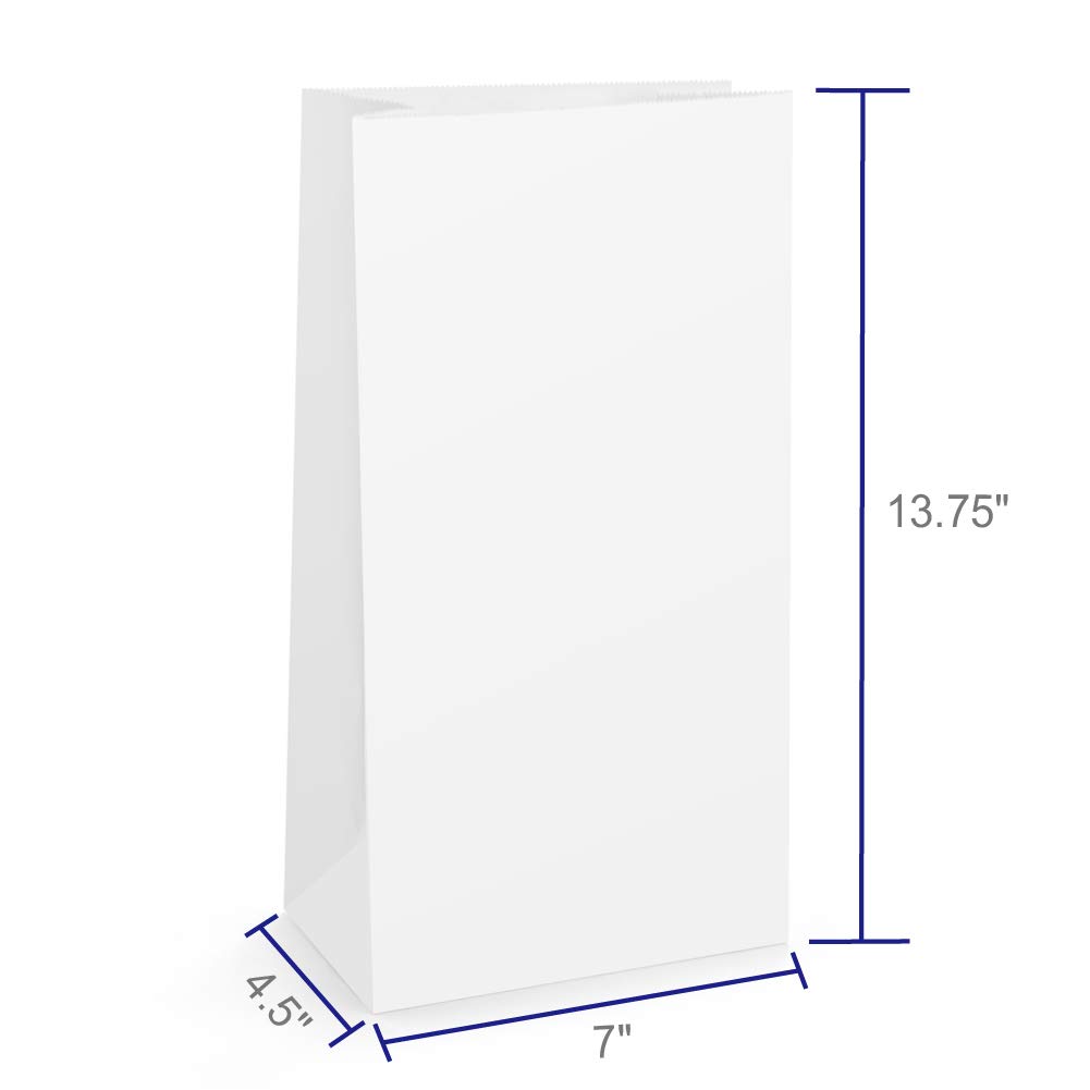 BagDream Bolsas de almuerzo de papel de 12 libras, 100 bolsas de papel kraft blanco a granel, bolsas de pan, bolsas de aperitivos de papel de 7 x 4.5 x 13.75 pulgadas, bolsas de almuerzo Kraft